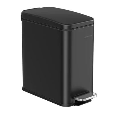 Bild av Songmics Sminkbehållare, 5 liter, soptunna badrum, med lock, sophink, liten soptunna, smal för små rum, stål, softclose, svart LTB560B05