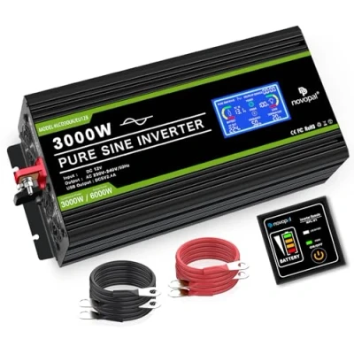 Bild av NOVOPAL Spänningsomvandlare 3000W/6000 W 12V 230 V växelriktare dubbel USB power inverter med 2 uttag och LCD skärm, för bil, husvagn, båt, camping, resor