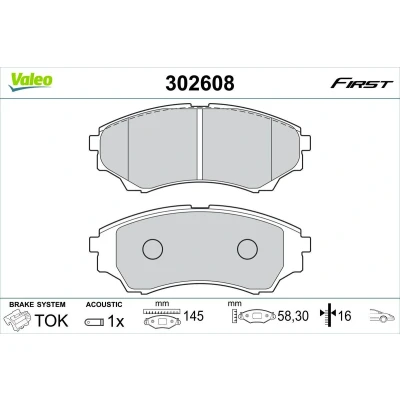 Bild av VALEO 302608 Jeu de plaquettes frein Essieu avant contact signal d&#039;usure inclus avec tôle anti bruit FORD: Ranger Mk2, MAZDA: Série B Pick up