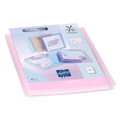 Bild av Viquel anpassningsbart dokumentskydd A4 bindning 60 vyer (30 fickor) Propysoft genomskinliga och släta fickor genomskinlig rosa