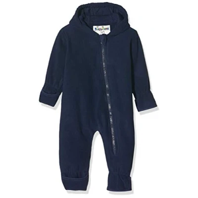 Bild av Playshoes Baby fleece overall, andningsbar unisex jumpsuit för pojkar och flickor med lång dragkedja huva, färgad kontrasterande, Mörkblå, 74