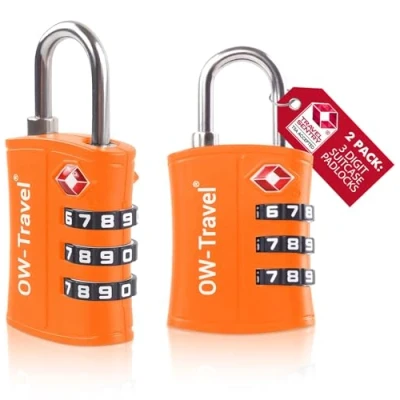 Bild av OW Travel TSA Godkänd Kombinationslås (Orange 2 pack) 3 siffrig kod Lås Säkerhet Ryggsäck Hänglås Resväska, lås, resväska Gymskåp,