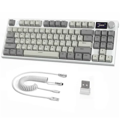 Bild av ATTACK SHARK K86 75% Mekaniskt Tangentbord, 2,4G Trådlöst/BT 5.0/USB C Trådbundet Speltangentbord TKL QWERTY med 1,2 tums TFT HD Färgskärm &amp; CNC knapp, 27 RGB Backlit TTC Hot Swap Grå