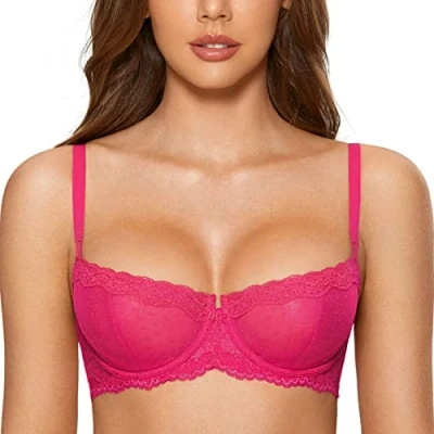 Bild av DOBREVA Balconette BH Damer med Bügel Push Up Dirndl Spitze BHs Sexy Grosse Grön Ungefär Bright Rose 70F
