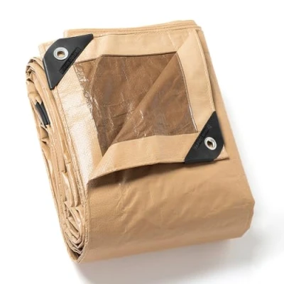 Bild av GUARD SHIELD presenning med öljetter, vattentät 4 m x 5 m, beige/khaki, multifunktionell polyesterpresenning 120 g/㎡ tygpresenning, skyddspresenning, universell presenning, slitstark, UV stabiliserad