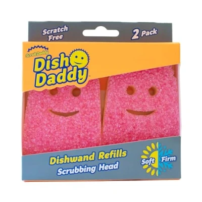 Bild av Scrub Daddy maträtt stav skrubbborste ersättningshuvuden, tvåldispensering diskborstar, textur ändrande tvättsvampar, avtagbar skål pappa huvud svamp påfyllning, rosa 2 pack