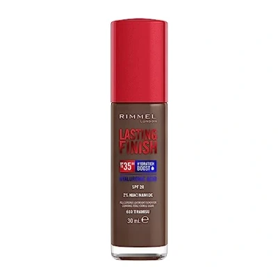 Bild av Rimmel London Lasting Finish till 35 timmar, 610 Tiramisu, foundation, långvarig, fuktgivande, vegansk formula, full täckning, 30 ml