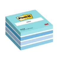 Bild av Post it Notes Cube, Pastellblå, 1 dyna, 76 mm x mm, 450 ark Extra klisterlappar för väggar, bildskärmar och kylskåp