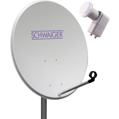 Bild av SCHWAIGER SPI993 011 Satellitanläggning Satellitskål 80 cm Stålparabol Twin LNB digital 2 deltagare 72 x 82 ljusgrå