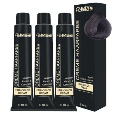 Bild av FemMas Hårfärg Pure&amp;Mix Aska I professionell grädde intensiva färger för ljusa och kreativa hårstilar närande arganolja, keratin ceramid permanent hårfärg, 3 x 100 ml
