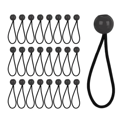 Bild av Relaxdays spänngummi med boll, set om 25, presenningsklämma 22 cm, fastsättning, gummispännare, tält och studsmatta, svart