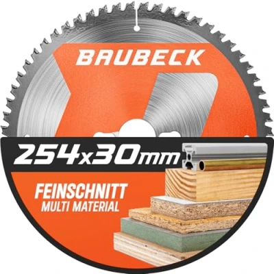 Bild av BAUBECK Sågblad 254 x 30 2,2 mm fint snitt i trä och aluminium, 80 tänder för kap bordscirkelsågar, som Metabo KGS M, Bosch GTS 10 XC, PTS kompatibel, cirkelsågblad 254, kapsågblad