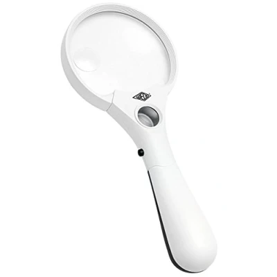 Bild av Wedo 2717550 professionellt förstoringsglas förstoringsglas, 3 lysdioder, 2,5 x 4,5 12 förstoring, linsdiameter 9 cm, ergonomiskt handtag, inklusive batterier, vit/svart