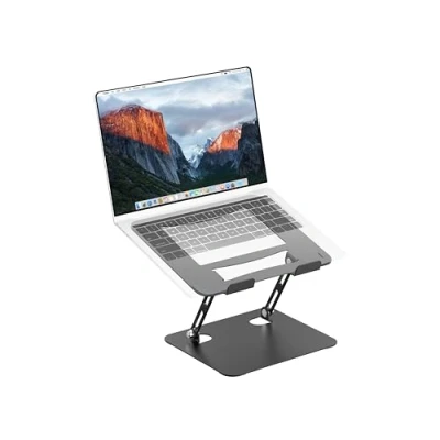 Bild av PureMounts Höjdjusterbart hopfällbart ergonomiskt laptopstativ för bärbar dator kontor, 360 roterbar bas, halkfri padhållare, svart