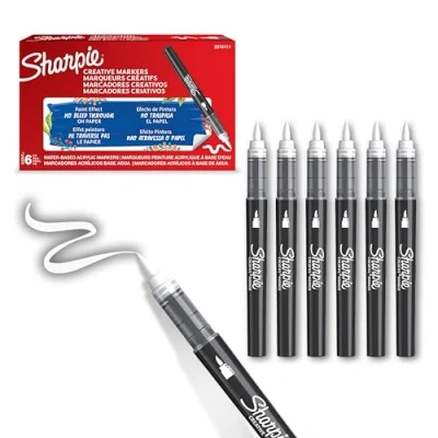 Bild av Sharpie Creative Marker Acrylic Paint Pens Brush Tip Water Based Markers White 6 Count