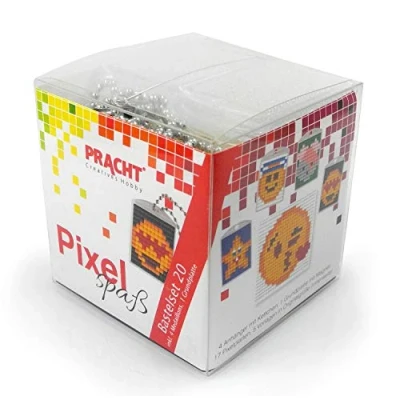 Bild av Pixel P90041 63501 roligt pysselset 20, för att designa 4 nyckelringar (medaljonger) barn, enkelt plugin system, utan strykning och limning, stenar av bioplast