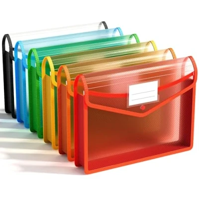 Bild av Plastpåse, 6 st hög kvalitet vattentät kuvert transparent tryckknapp mapp polypropylen utdragbar dokumenthållare A4 dokumentfil, för kontorsmaterial resor
