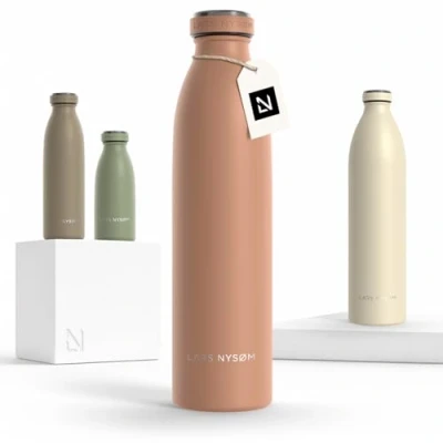 Bild av LARS NYSØM rostfri vattenflaska 350ml, 500ml, 750ml, 1L, 1,5 liter Termosflaska lämplig för kolsyrat Läcksäker sport, utomhus, skola (Blush Rose, 750ml)