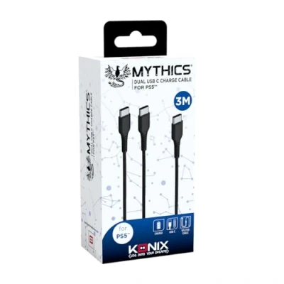 Bild av Konix Mythics DualSense PS5 handkontroll laddningskabel 3 m USB typ C kabel svart
