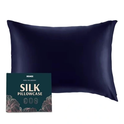 Bild av DREAMZIE sidenkuddfodral 100% naturligt mullbärssilke för hår och hud 19 mm siden på båda sidor 1 enhet Mörkblå 40x80 cm