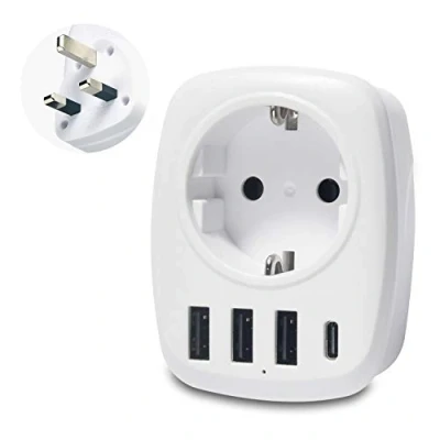 Bild av Unidapt reseadapter Sverige, EU till UK, England adapter med 3 USB,1 Typ C port Ladda 5 enheter samtidigt, för G uttag, Storbritannien, Irland mm