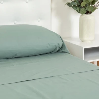 Bild av TRAMAS+ Set med mellanstor säng 140 x 200 cm, 100% bomull, sängkläder, lakan och 2 örngott, certifierad enligt standard 100 av OEKO TEX grön