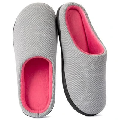 Bild av RockDove Dam Birdseye stickad minnesskum toffel, Grå och rosa, 36/37 EU
