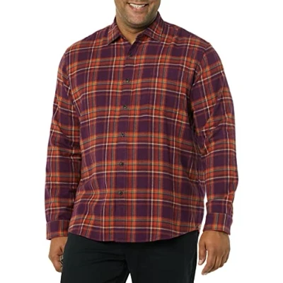 Bild av Amazon Essentials Men&#039;s Långärmad flanellskjorta (finns i Big &amp; Tall), Plommon Rutig, S