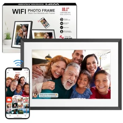 Bild av digital bildram 32 GB 10,1 tum WLAN fotoram 1280 x 800 IPS LCD pekskärm intelligent automatisk rotation omedelbar delning av foton eller videor via Frameo appen