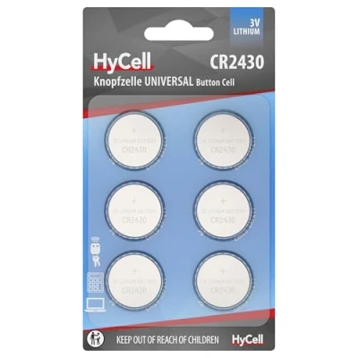 Bild av HyCell Litium knappceller CR2430 3 V, 6 stycken, lång hållbarhet, för miniräknare, våg, klocka, bilnyckel, garageöppnare, fjärrkontroll, ljus