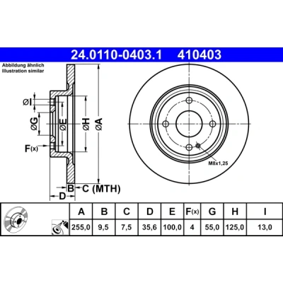 Bild av ATE 24.0110 0403.1 Disque de frein 255,0 9,5 4 100,0 plein revêtu MAZDA: MX 5 IV