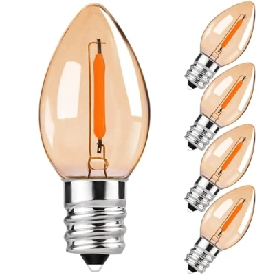 Bild av Century Light 0,5 W SES E14 C7 LED filament kandelaberlampor (bärnsten glow), liten skruv Edison vintage ljus nattlampa, ultravarm vit 2 200 K, motsvarande 5 watt för saltlampa, paket med