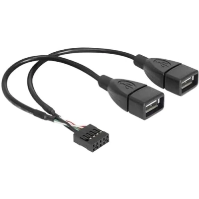 Bild av Delock USB pinheader hona till A kabel, 2 x hona, 20 cm, svart