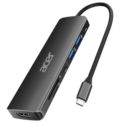 Bild av Acer USB C hub, 7 i 1 till HDMI docka, 2 USBA 3.1 GEN1 och 5 Gbps Typ dataport, 4K port, PD 100 W laddning, SD kortläsare, för iPad Pro MacBook bärbara datorer mer (svart)