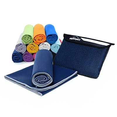 Bild av Mikrofiberhandduk set för bastu, fitness, sport I strandhandduk, sporthandduk marinblå L: 140 x 70
