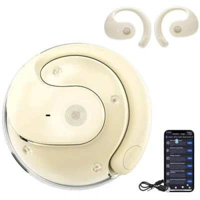 Bild av Hy Undai T26 Pro Language Translator, Earbuds Trådlösa Bluetooth översättningshörlurar, Översättningshörlurar i realtid, stöder över 75 olika språk, Bärbar översättarenhet(Beige)