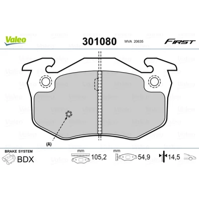 Bild av VALEO 301080 Jeu de plaquettes frein FIRST Essieu avant contact signal d&#039;usure exclu sans tôle anti bruit RENAULT: Super 5 3/5 portes, CLIO 1