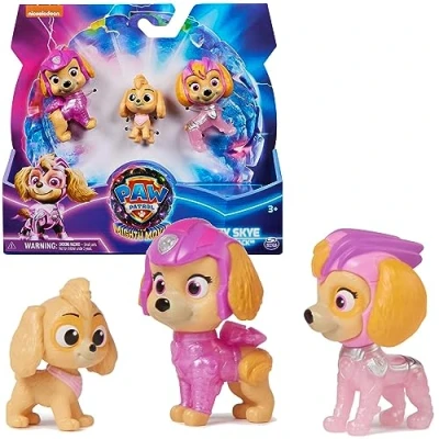 Bild av Paw Patrol: Mighty filmen, 3 delat presentset med Skye i olika åldrar, leksak lämplig för barn från år
