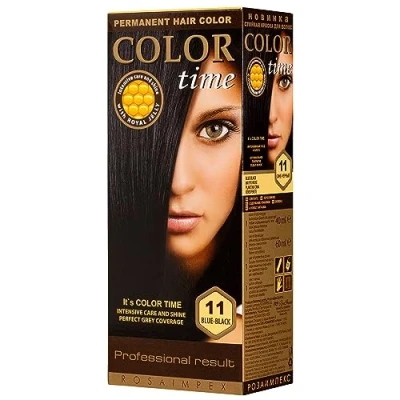 Bild av FÄRGGLAD TIME permanent hårfärg 11 blåsvart Berikad med Royal geléer och C vitamin hårfärgning 100% grå täckning 100 ml
