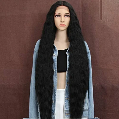 Bild av Style Icon Syntetiska peruker spets framsida wigs 100 cm lång vågig peruk för kvinnor värmebeständiga fibrer