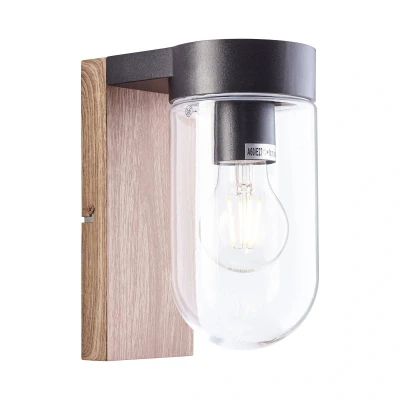 Bild av BRILLIANT lampa Cabar utomhusvägg ljus trä mörk/svart 1x A60, E27, 40W, lämplig för normala lampor (ingår ej) Skala A ++ till E IP skyddsklass: 44 stänkskydd