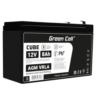 Bild av Green Cell® AGM 12 V 8 Ah batteri fleece VRLA blybatteri ersättningsbatteri försörjningsbatteri cykelsäkert underhållsfritt för elektrisk leksak larm nödström UPS