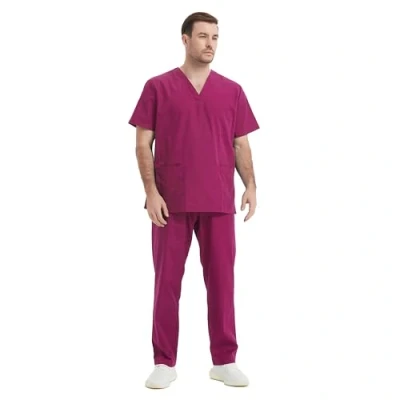 Bild av Misemiya Unisex blus uniformer set medicinsk uniform med topp och byxor Ref.6801 6802, Granat, XS