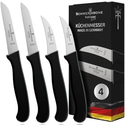 Bild av Schwertkrone Set med 4 knivar raka + böjda blad solingar/grönsakskniv vass kökskniv skalkniv universalkniv/rostfri diskmaskinssäker