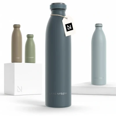 Bild av LARS NYSØM rostfri vattenflaska 350ml, 500ml, 750ml, 1L, 1,5 liter Termosflaska lämplig för kolsyrat Läcksäker sport, utomhus, skola (Stone Blue, 750ml)