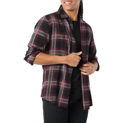 Bild av Amazon Essentials Men&#039;s Långärmad flanellskjorta (finns i Big &amp; Tall), Svart Vinröd Grå Rutig, M