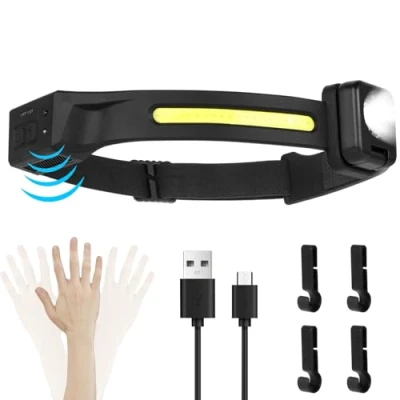 Bild av Romon LED frontlampa, USB främre ficklampa uppladdningsbar lampa 230 bred, 5 ljuslägen ljus, IPX4 vattentät huvudlampor för camping/löpning/fiske/vandring