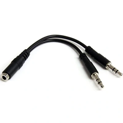 Bild av StarTech.com 3,5 mm ljuduttag Y kabel headset splitter adapter 1 x 4 positionsuttag 2 3 positionskontakt svart