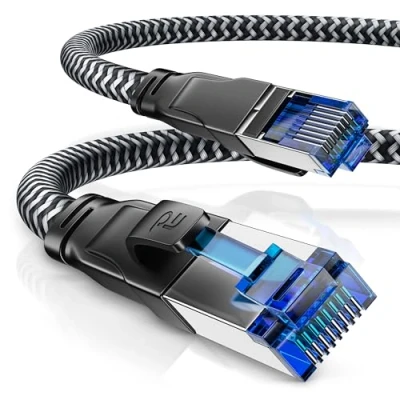Bild av CSL CAT 8 nätverkskabel 40 Gbit/s 1 m bomullskappa LAN kabel patchkabel datakabel RJ45 Gigabit Ethernet 000 Mbits hastighet S/FTP PIMF avskärmning svart