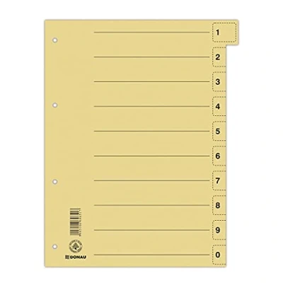 Bild av DONAU 8611001 11 avdelare 50 pack/färg: Gul/kartongregister bred Tillverkad av återvunnen kartong/för DIN A4 4 hålsstansflikar mapp register/blå ängel/tillverkad i EU